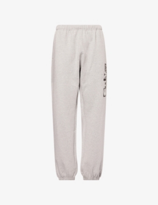 MAINS: Grey Marl Wide-Leg Cotton-Jersey Jogging Bottoms