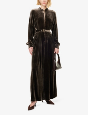 Le Kasha Womens  Altino Wide-leg Velvet Jumpsuit In Brown