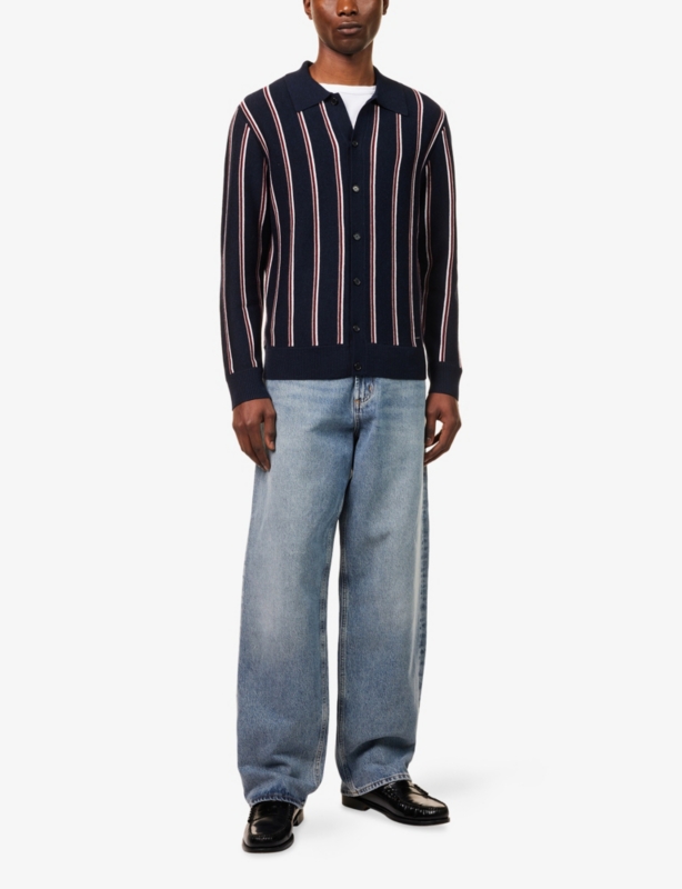 Elio Stripe-Pattern Wool Cardigan