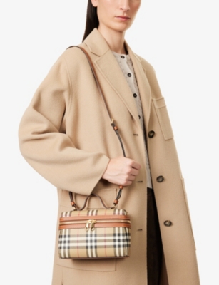 Burberry Women Beige Crossbody Bag With Adjutable And Removable Shoulder Strap And All-over Check Mo In Multi