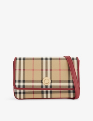 Burberry Womens Vntg Chk/ruby Hampshire Check Coated Canvas Top-handle Bag