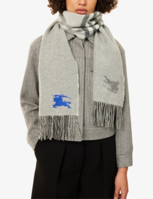 Burberry Womens Reversible Ekd Check Cashmere Scarf Mitten Grey In Gray