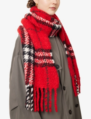 Burberry Womens Post Red Check-pattern Wool-blend Scarf