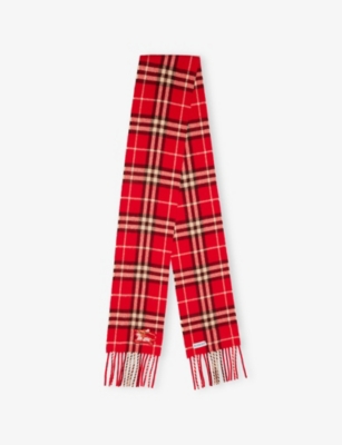 BURBERRY: Narrow Check-Pattern Cashmere Scarf