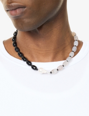 A Sinner In Pearls Mens  Centre Point Freshwater Pearl, Agate And Onyx Necklace In Gold
