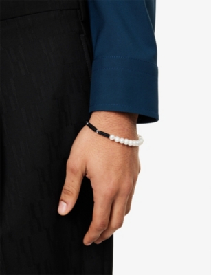 A Sinner In Pearls Mens  Eclipse Line Freshwater Pearl, Onyx And Hematite Bracelet In Metallic