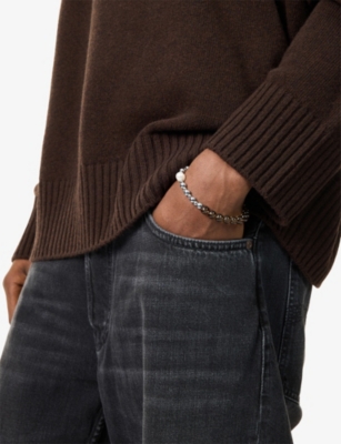 A Sinner In Pearls Mens  Smokey Reflections Smokey Quartz And Silver Mematite Bracelet In Metallic