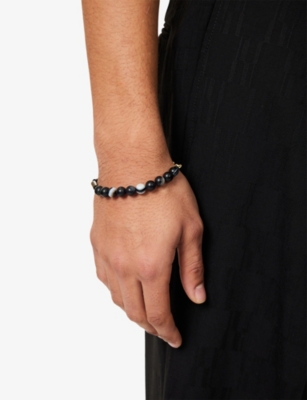 A Sinner In Pearls Mens  Shadow Twin Marble Agate And Onyx Bracelet In Black