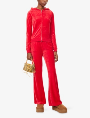 Juicy Couture Womens Toreador Caisa Logo-embroidered Velour Jogging Bottoms Xl In Red