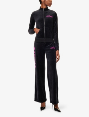 Juicy Couture Womens Black Juicy Angel Logo-print Velour Track Top Xl In Black