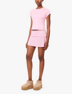 Juicy Couture Womens Cotton Candy Emmot Roll-down Stretch-woven Mini Skirt In Pink