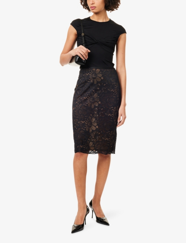 Eleri Lace Stretch-Woven Midi Skirt
