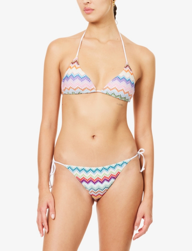 Chevron-Print Raschel Knit Bikini Set