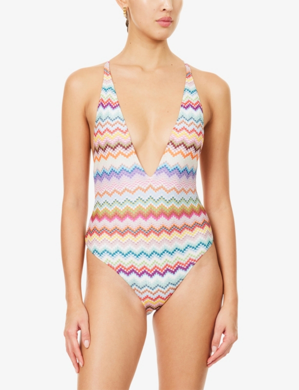 Chevron Plunge Knit Swimsuit