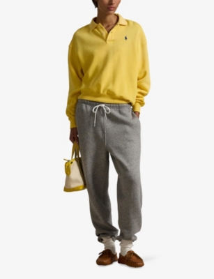 Polo Ralph Lauren Womens Collegiate Yellow Brand-embroidered Polo-collar Cotton-blend Sweatshirt In Yellow