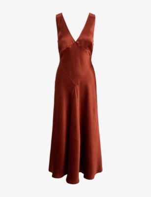 Womens Polo Ralph Lauren Panelled V-Neck Satin Midi Dress