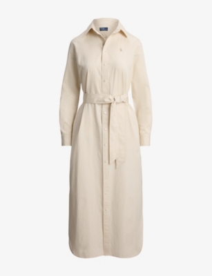 Womens Polo Ralph Lauren Logo-Embroidered Striped Cotton Midi Dress