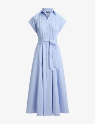 Womens Polo Ralph Lauren Striped Belted Cotton Midi Dress