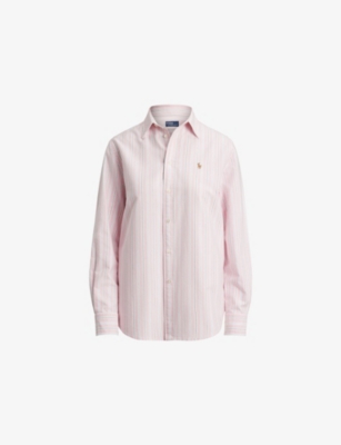 Womens Polo Ralph Lauren Striped Brand-Embroidered Cotton Shirt