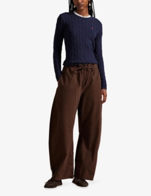 Polo Ralph Lauren Womens Brown Elasticated-waist Tapered-leg Cotton Trousers In Brown