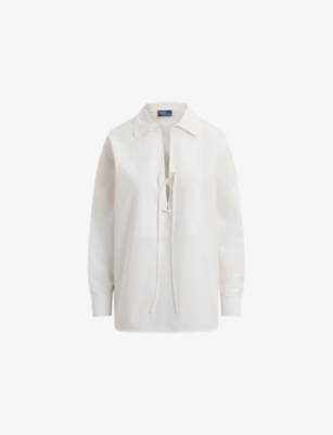 Womens Polo Ralph Lauren Lace-Up Relaxed-Fit Cotton Shirt