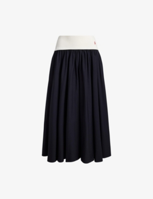 Womens Polo Ralph Lauren Logo-Embroidered Contrast-Waistband Cotton Midi Skirt
