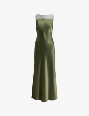 Womens Polo Ralph Lauren Sleeveless Sheer-Panel Satin Slip Dress