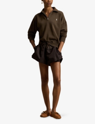 Polo Ralph Lauren Womens York Brown Brand-embroidered Half-zip Cotton-blend Sweatshirt