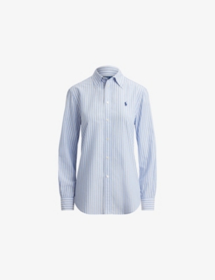Womens Polo Ralph Lauren Logo-Embroidered Striped Cotton and Linen Shirt