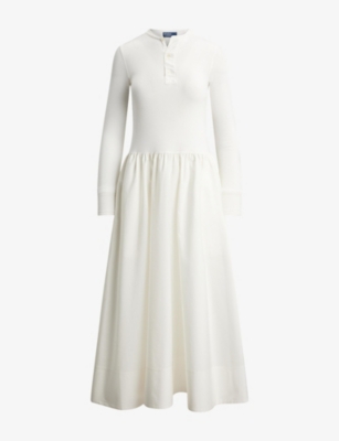 Womens Polo Ralph Lauren Henley-Neck Flared-Skirt Cotton Maxi Dress