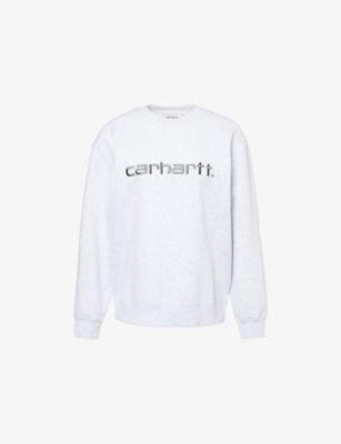 Carhartt Omens Ash Hthr / Vlvt Grn  Logo-embroidered Cotton Sweatshirt Xs In White