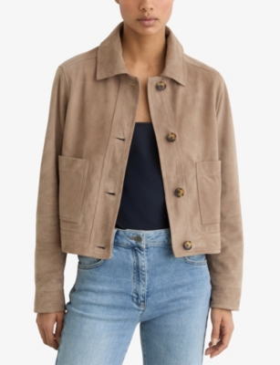 mid-range light beige suede jacket for women