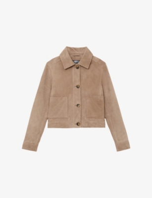Womens Reiss Sonny Patch-Pocket Suede Trucker Jacket