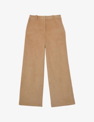 Reiss Womens Camel Stanton Flared-leg Cotton-cord Trousers In Brown