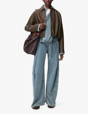 LOEWE: Draped Pointed-Collar Leather Jacket