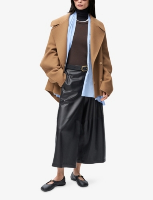 Loewe Womens Camel Double-breasted Notched-collar Wool Jacket In Brown