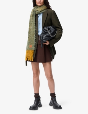 LOEWE: Peak-Lapel Draped Wool And Leather Blend Jacket