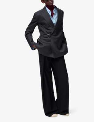 LOEWE: Peak-Lapel Draped Wool And Leather Blend Jacket