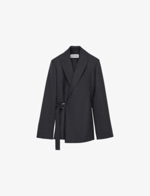 LOEWE: Peak-Lapel Draped Wool And Leather Blend Jacket