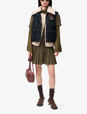 LOEWE: Shearling-Collar Sleeveless Leather And Cotton Gilet