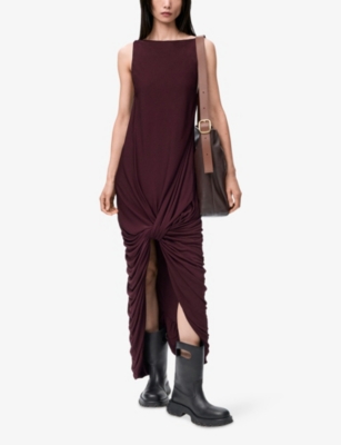 Loewe Twisted Gathered Jersey Midi Dress In Black