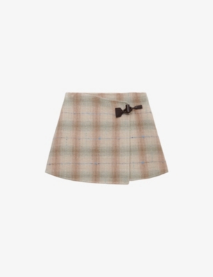 LOEWE: Checked Wrap-Over Wool-Cashmere Blend Mini Skirt