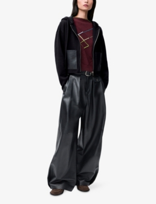 Loewe Leather-trimmed Wool-blend Hoodie In Black