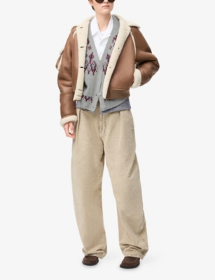 LOEWE: Patterned Long-Sleeve Wool Blend Cardigan