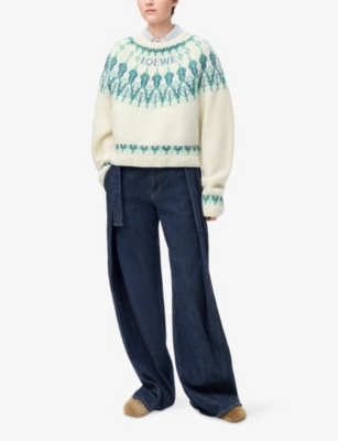Loewe Sequinned Wool-blend Fair Isle Sweater In White