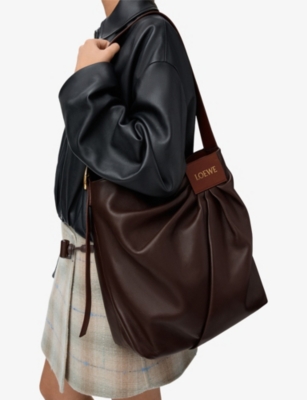 Loewe Womens Dark Chestnut Draped Leather Tote Bag In Brown