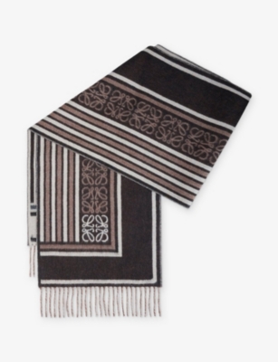 Loewe Womens Dark Coffee Branded Wool And Cashmere Scarf In Brown