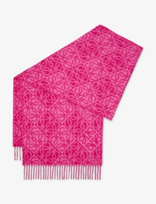 Loewe Womens Fuchsia Anagram Wool And Cashmere Scarf In Pink