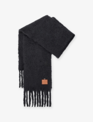 Loewe Womens Black Futurist Cat Wool-blend Scarf In Black