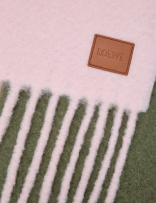 Loewe Womens Soft Pink/khaki Gree Colour-block Branded Wool-blend Scarf